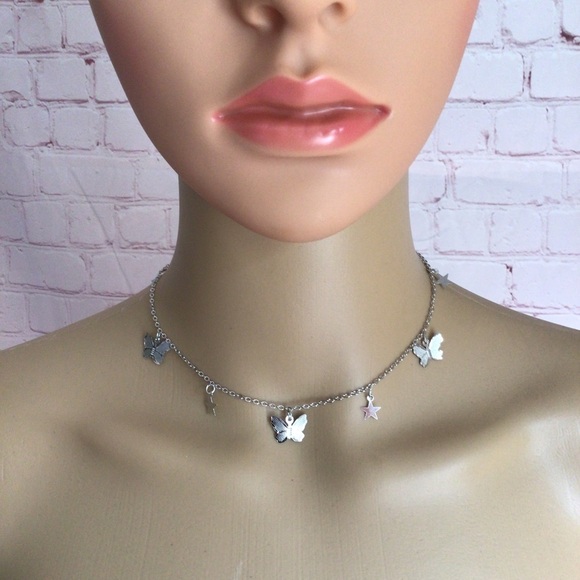 Dainty Silver Butterfly and Stars 17” Choker Chain Necklace - NWOT - Picture 2 of 3